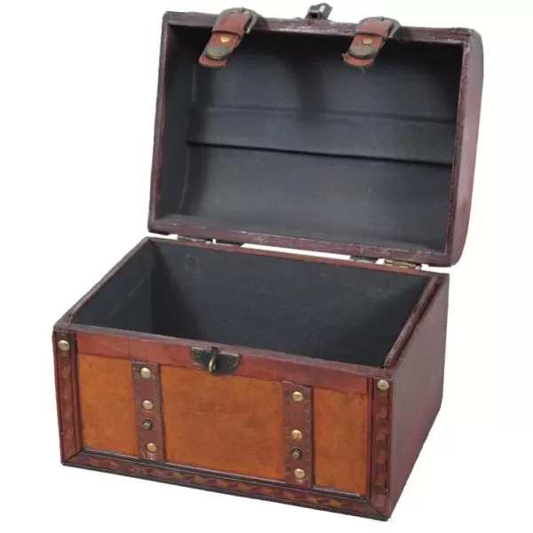 Vintiquewise 9.8 in. x 7 in. x 7 in. Wood Faux Leather Decorative Faux Leather Treasure Boxes, Set of 2 Sizes