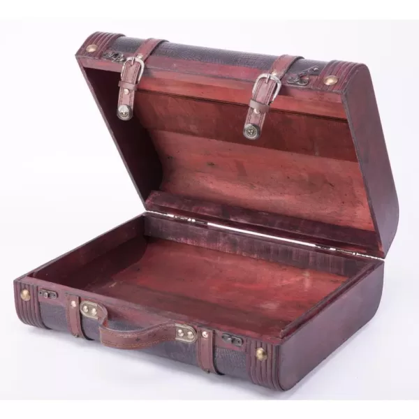 Vintiquewise Decorative Wooden Leather Suitcase