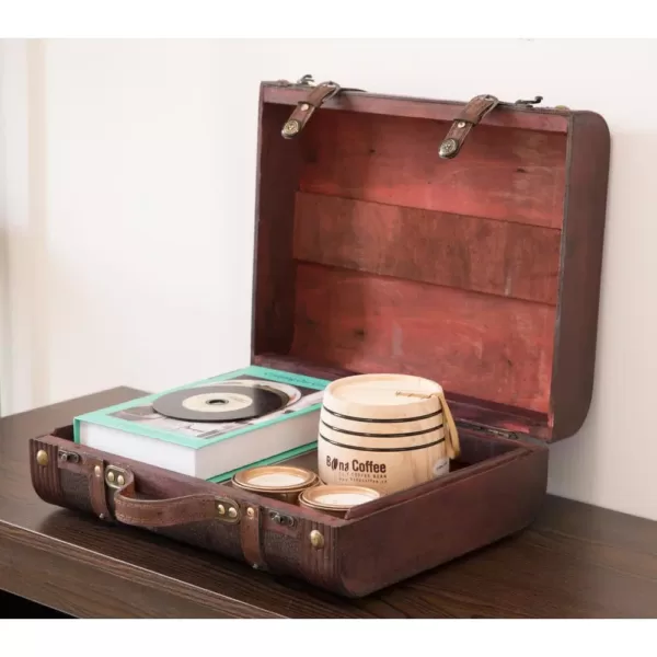 Vintiquewise Decorative Wooden Leather Suitcase