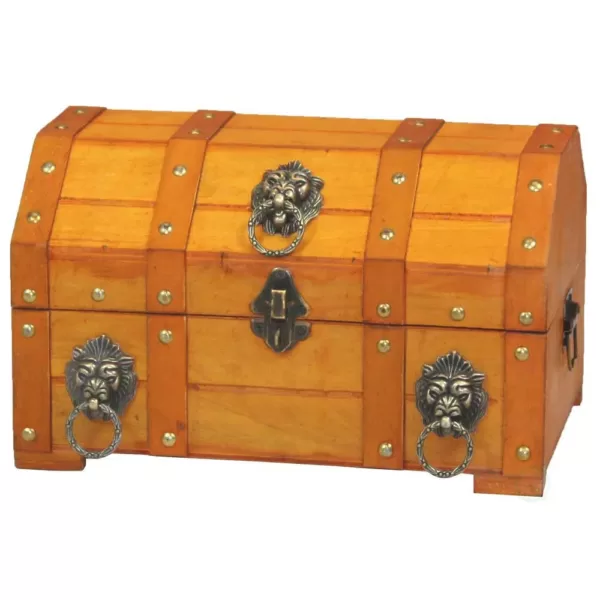 Vintiquewise 12 in. x 8 in. x 7.3 in. Wooden Pirate Treasure Chest with Lion Rings