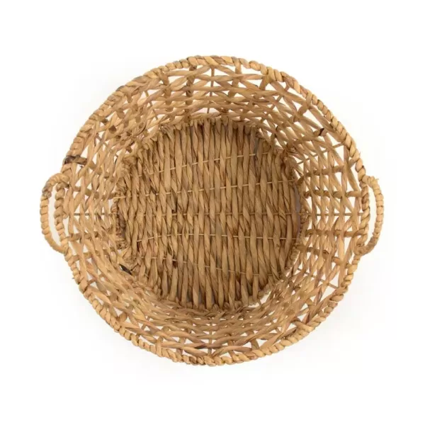 Zentique Round Handmade Wicker Sparsed Water Hyacinth Large Basket with Handles