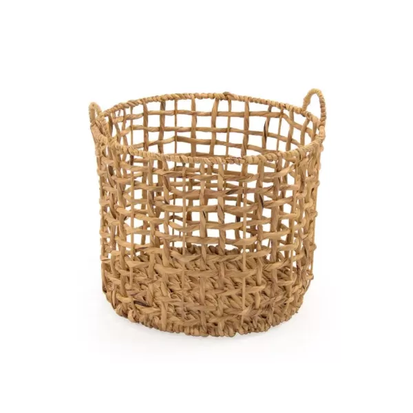 Zentique Round Handmade Wicker Sparsed Water Hyacinth Large Basket with Handles