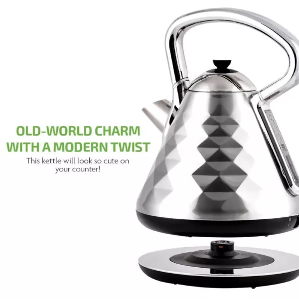 Ovente 7.1-Cup Silver Electric Kettle with Boil-Dry Protection and Auto Shut-Off, Cleo Collection (KS755BR)