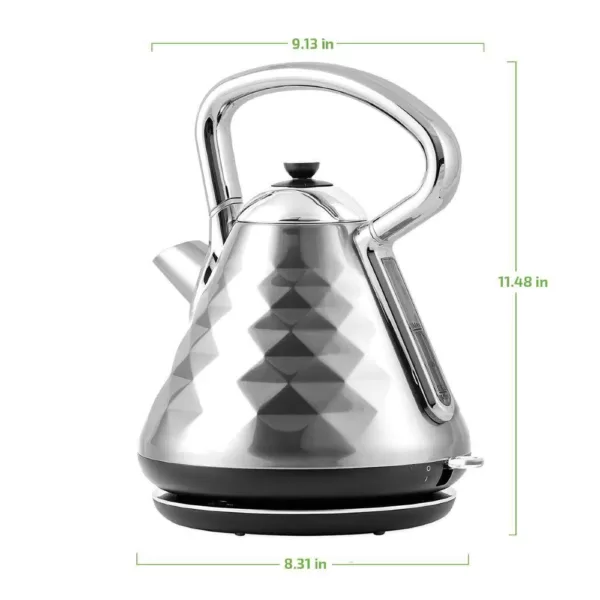 Ovente 7.1-Cup Silver Electric Kettle with Boil-Dry Protection and Auto Shut-Off, Cleo Collection (KS755BR)