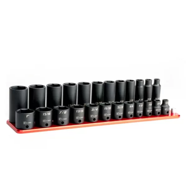 Capri Tools 3/8 in. Drive SAE Shallow and Deep Impact Socket Set with Billet Aluminum Socket Rail (24-Piece)