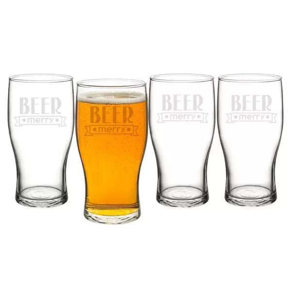 Cathy's Concepts Beer Merry 3.1 in. x 6.25 in. Glass Christmas Pilsner Glasses