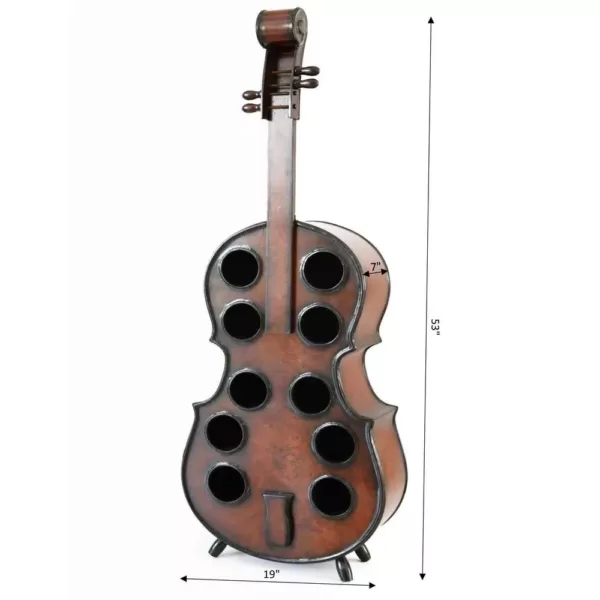 Vintiquewise 10-Bottle Cherry Brown Wooden Violin Shaped Wine Rack with Decorative Wine Holder