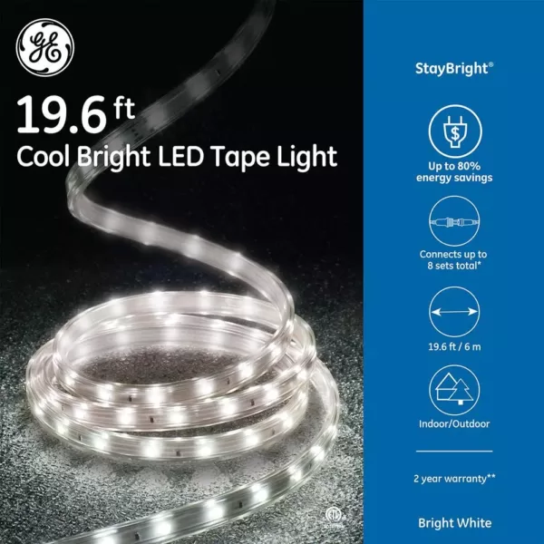 GE StayBright 19.6 ft. 240-Light LED Bright White Super Bright Tape Light