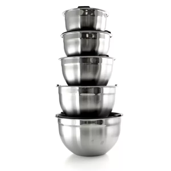 MegaChef 5-Piece Stainless Steel Silver Mixing Bowl Set with Lids