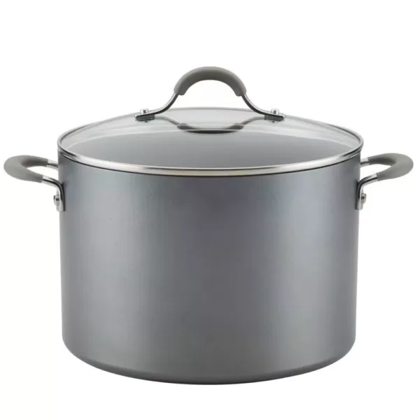 Circulon Elementum 10 qt. Hard-Anodized Aluminum Nonstick Stock Pot in Oyster Gray with Glass Lid