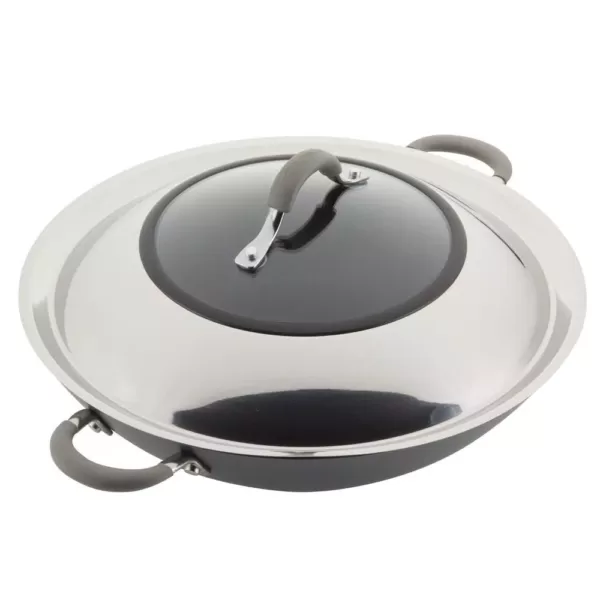 Circulon Elementum Hard-Anodized Nonstick Covered Wok with Side Handles, 14-Inch, Oyster Gray