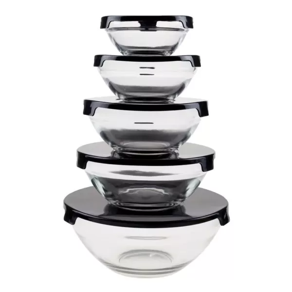 Chef Buddy 10-Piece Glass Bowl Set with Black Lids