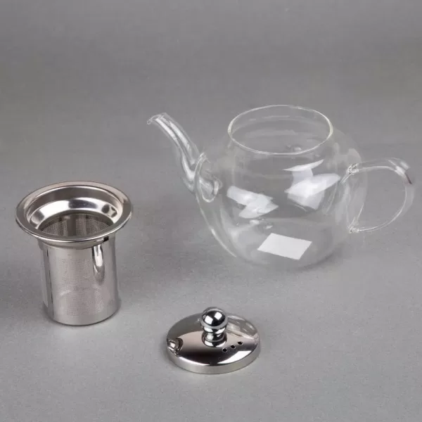 Creative Home 600 ml, 20 oz. (2.7 cup) Clear Glass Tea Pot with Stainless Steel Removable Lid and Infuser Basket