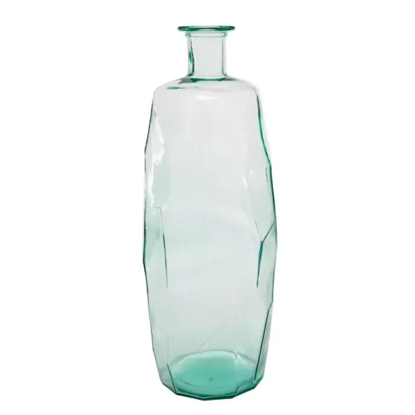 LITTON LANE Extra Large Decorative Soda Lime Glass Flower Vase with Angular, Geometric Body