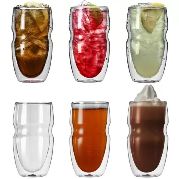 Ozeri Serafino Double Wall 16 oz. Iced Tea and Coffee Insulated Drinking Glasses (Set of 6)