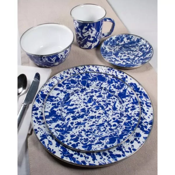 Golden Rabbit 20 in. Cobalt Swirl Enamelware Round Serving Tray