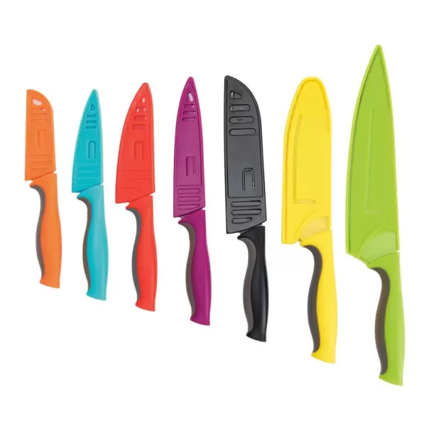 Cook N Home 14-Piece Multicolor Coated Carbon Stainless Steel Kitchen Knife Set with Sheaths