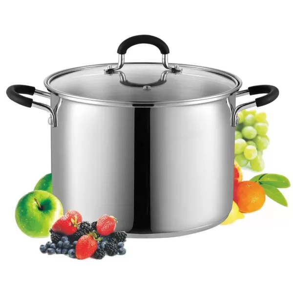 Cook N Home 8 qt. Stainless Steel Stock Pot in Black and Stainless Steel with Glass Lid