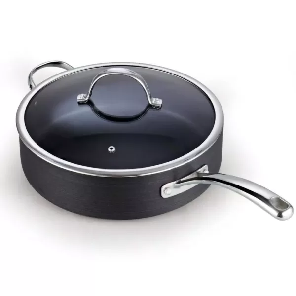 Cooks Standard 5 qt. Hard-Anodized Aluminum Nonstick Deep Saute Pan in Black with Glass Lid