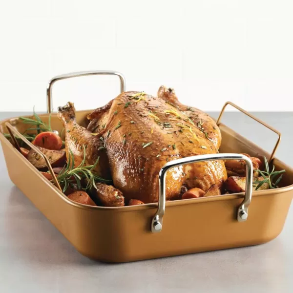 Ayesha Curry Ayesha Bakeware Nonstick Roaster with Convertible Rack, 11-Inch x 15-Inch, Copper