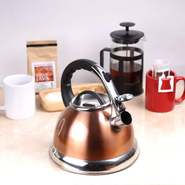 Creative Home Camille 3.0 Qt. Stainless Steel Whistling Tea Kettle with Aluminum Capsulated Bottom in Metallic Copper