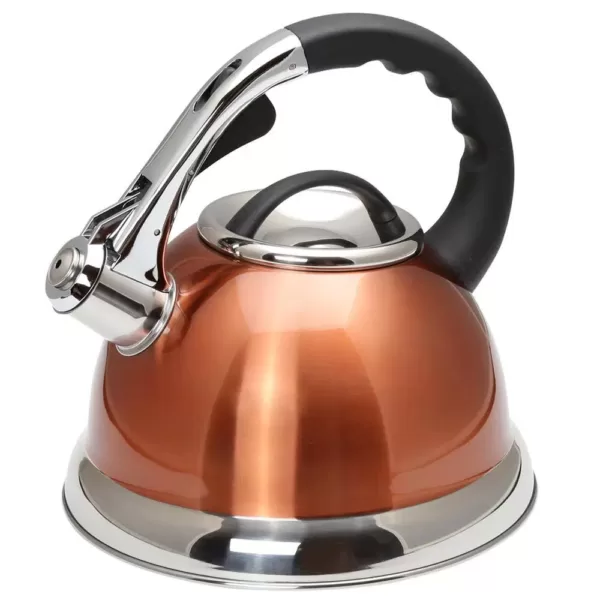 Creative Home Camille 3.0 Qt. Stainless Steel Whistling Tea Kettle with Aluminum Capsulated Bottom in Metallic Copper