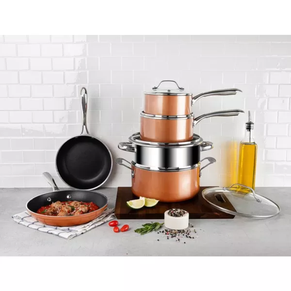 Gotham Steel 15- Piece Aluminum Non-Stick Copper Cast Textured Surface Cookware Set