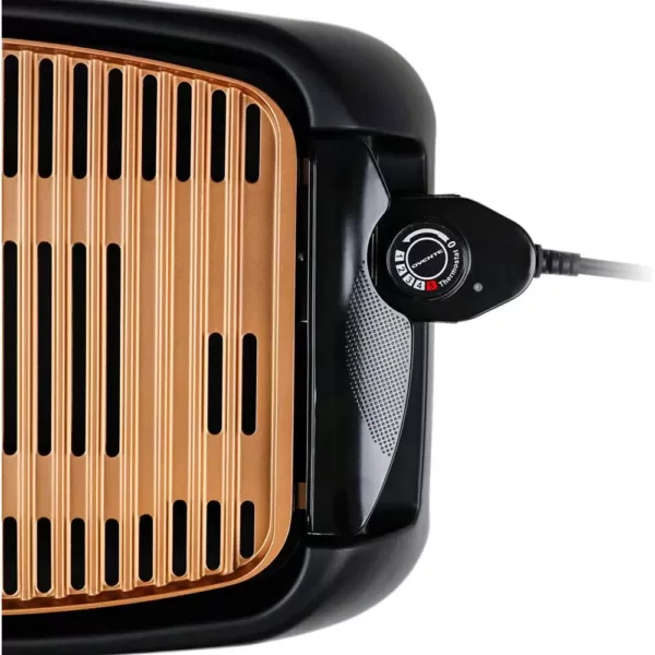 Ovente 1000-Watt Portable Electric Indoor Smokeless Grill with Non-Stick Aluminum Grilling Plate and Oil Drip Pan, Copper