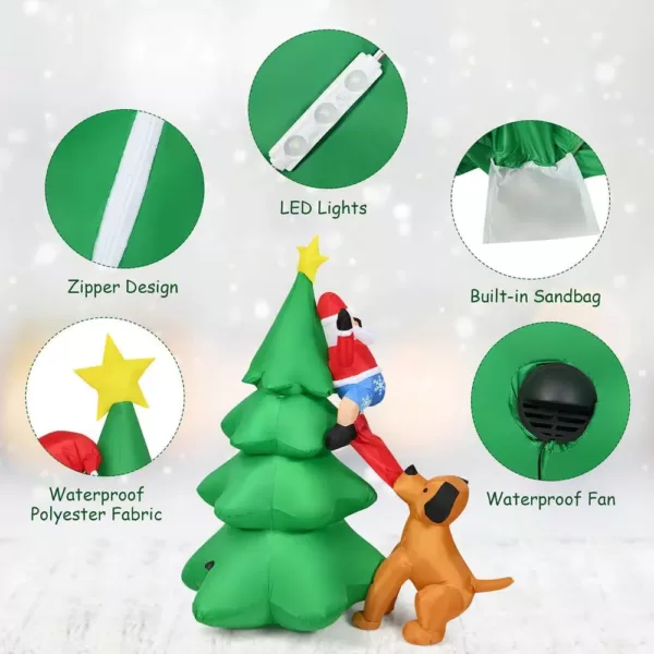 Costway 6.5 ft. Pre-lit LED Lights Christmas Inflatable Tree Santa Christmas Inflatable with Zipper