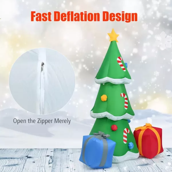 Costway 6 ft. Pre-lit LED Lights Christmas Tree with Gift Boxes Blow Up Christmas Inflatable with Zipper