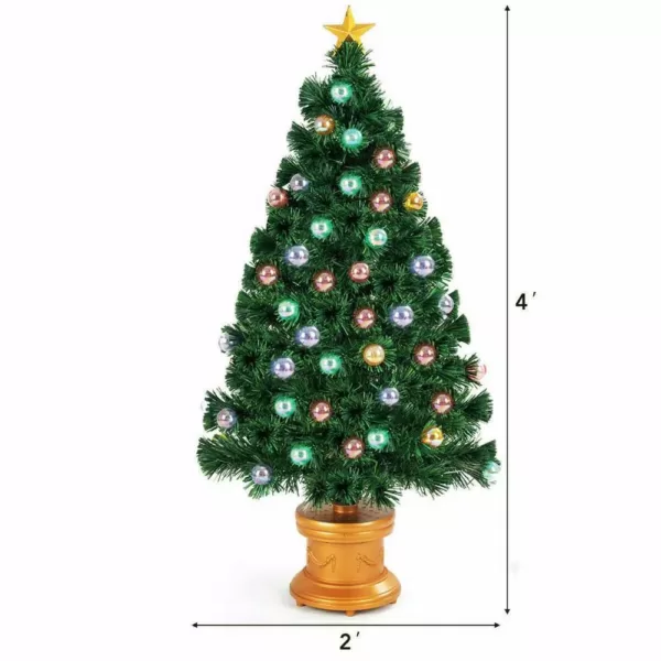 Costway 4 ft. Pre-Lit Christmas Tree Fiber Optical Firework with Ornaments and Gold Top Star