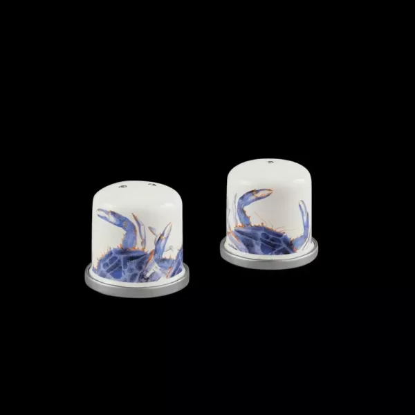 Golden Rabbit Blue Crab Enamelware Salt and Pepper Shakers (Set of 2)