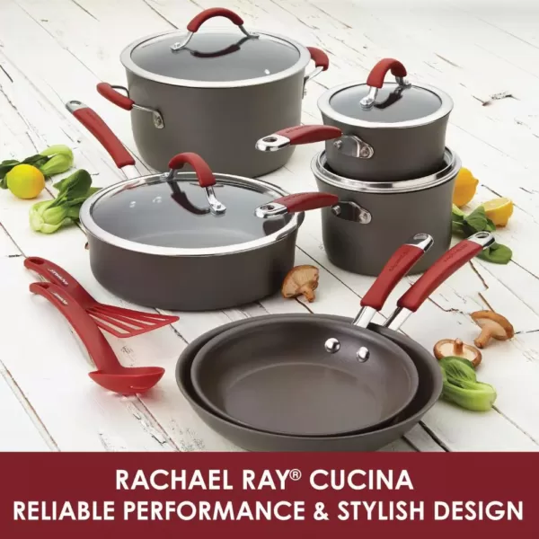 Rachael Ray Cucina 11 in. Hard-Anodized Aluminum Nonstick Grill Pan in Cranberry Red and Gray