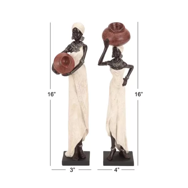 LITTON LANE Decorative Traditional African Lady Sculptures in Colored Polystone (2-Pack)