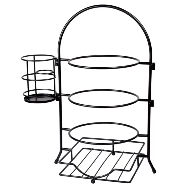 Creative Home 3-Tier Black Buffet Caddy Serving Rack With 2-Detachable Napkin Flatware Holders