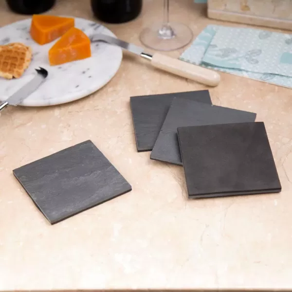 Creative Home Natural Dark Gray Slate Coaster 4 in. x 4 in. (Set of 4)