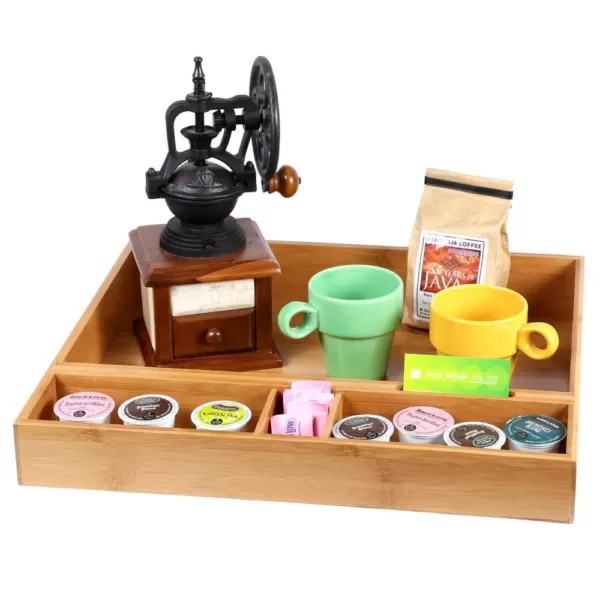 Creative Home Natural Bamboo Multipurpose Organizer Coffee Machine Accessories Storage Tray Serving Tray