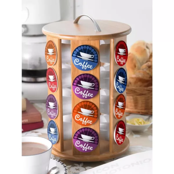 Creative Home Natural Bamboo Single Serve Revolving Carousel Coffee Pod Holder Organizer