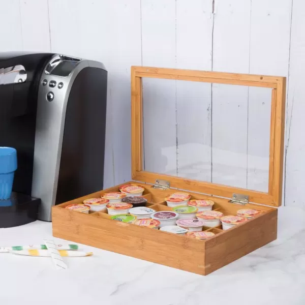 Creative Home Natural Bamboo Single Serve Drawer Coffee Pod Holder Organizer with Acrylic Cover