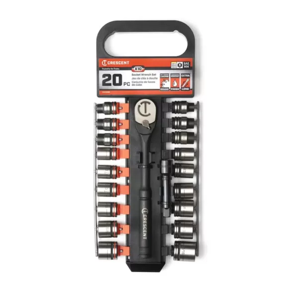 Crescent X10 3/8 in. Drive 6-Point Standard SAE/Metric Mechanics Tool Set (20-Piece)