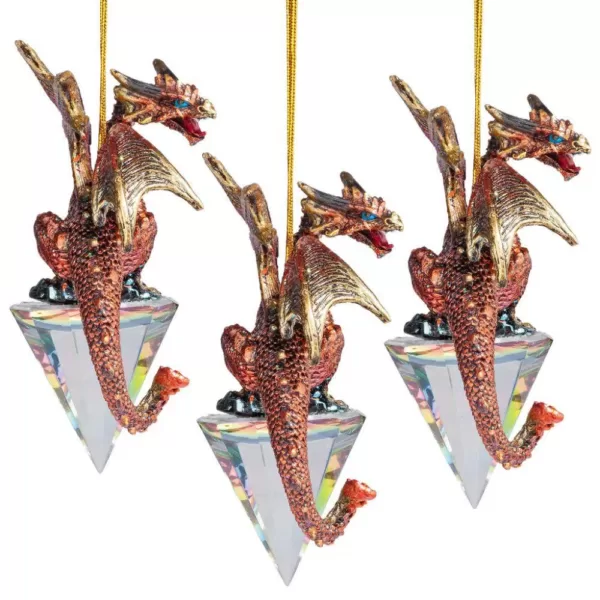 Design Toscano 3.5 in. Diamond Dragon Gothic Holiday Ornament (3-Piece)