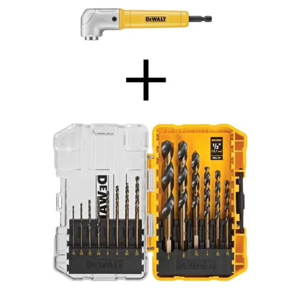 DEWALT MAXFIT Right Angle Magnetic Attachment with Black and Gold Drill Bit Set (14-Piece)