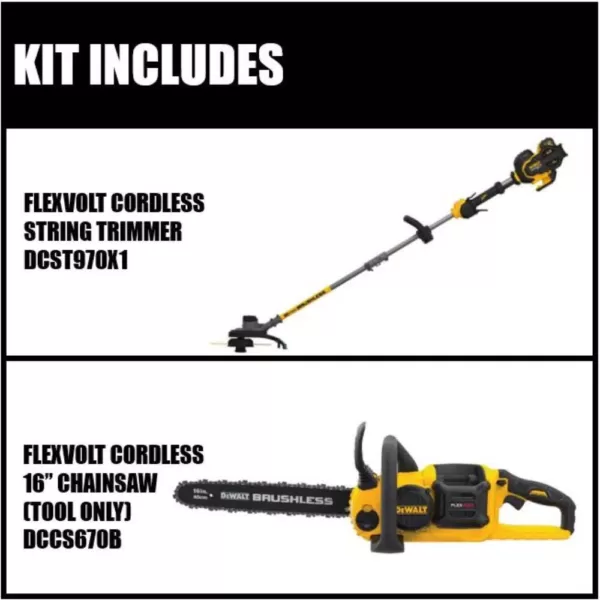 DEWALT 15 in. 60V MAX Cordless FLEXVOLT Brushless String Grass Trimmer w/(1)3.0Ah Battery & Charger w/Bonus Chainsaw(Tool Only)