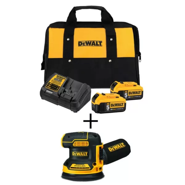 DEWALT 20-Volt MAX XR Cordless Brushless 5 in. Random Orbital Sander with (2) 20-Volt Batteries 5.0Ah & Charger