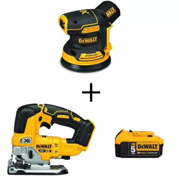 DEWALT 20-Volt MAX XR Cordless Brushless 5 in. Random Orbital Sander with Jigsaw & (1) 20-Volt Battery 5.0Ah