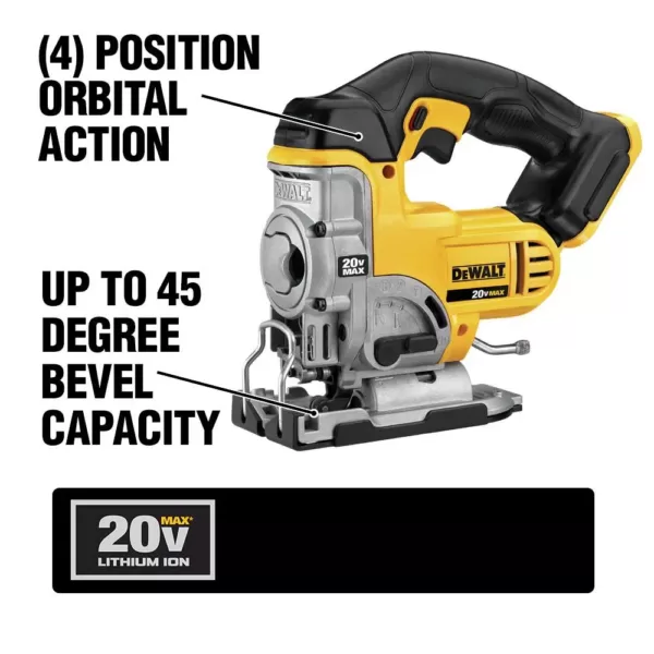 DEWALT 20-Volt MAX XR Cordless Brushless 5 in. Random Orbital Sander with (1) 20-Volt Battery 2.0Ah & Jigsaw