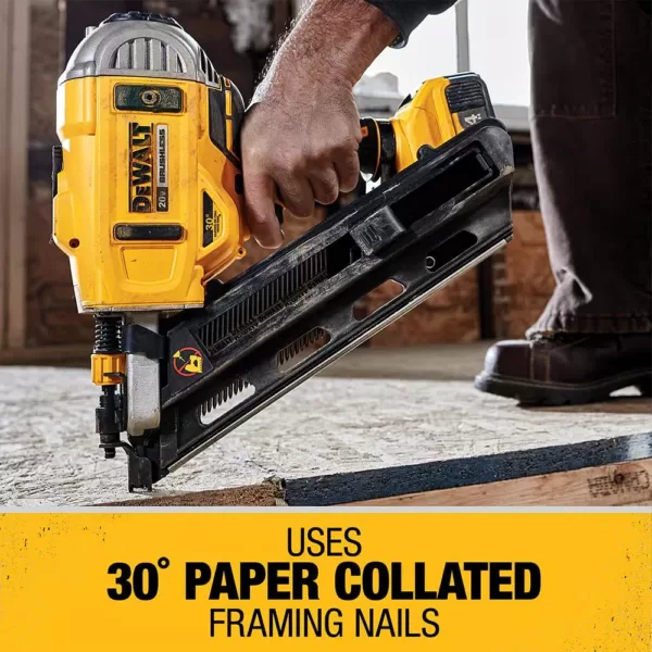 DEWALT 20-Volt MAX Lithium-Ion Cordless Brushless 2-Speed 30° Paper Collated Framing Nailer with 4Ah Battery and Charger