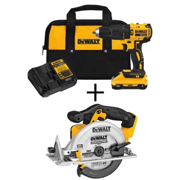 DEWALT 20-Volt MAX Cordless Brushless 1/2 in. Hammer Drill, (1) 20-Volt 3.0Ah Battery, Charger, and 6-1/2 in. Circular Saw