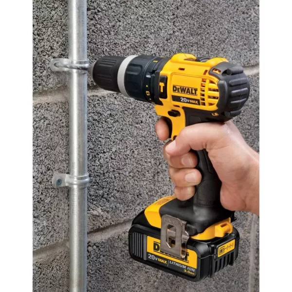 DEWALT 20-Volt MAX Cordless Compact 1/2 in. Hammer Drill/Driver, (2) 20-Volt 1.3Ah Batteries, Charger, Bag & Cross Line Laser