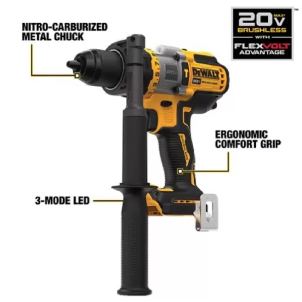 DEWALT 20-Volt MAX Brushless Cordless 1/2 in. Hammer Drill/Driver with FLEXVOLT ADVANTAGE (Tool Only)